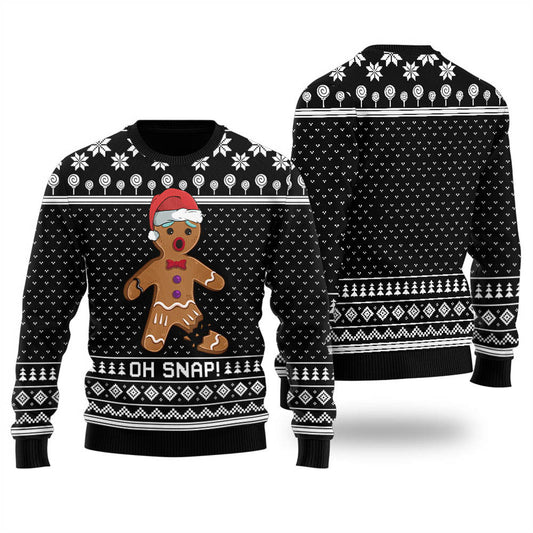 Funny Oh Snap Gingerbread Ugly Christmas Sweater Black - Funny Ugly Christmas Sweater