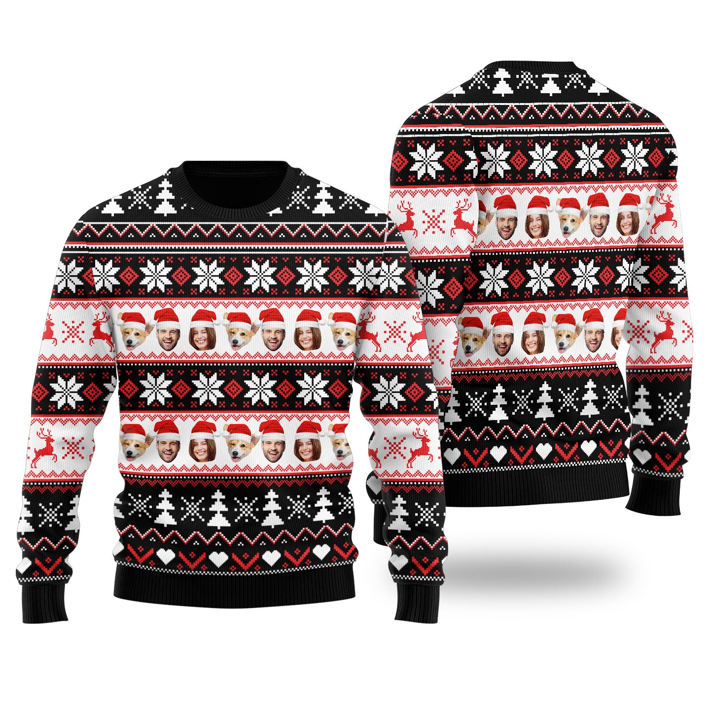Custom Family Matching Custom Ugly Sweater Black - Funny Ugly Christmas Sweater