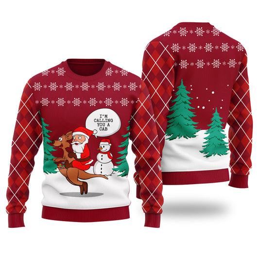 Santa Riding Kangaroo Ugly Christmas Sweater Cardinal Red