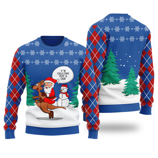 Santa Riding Kangaroo Ugly Christmas Sweater Royal