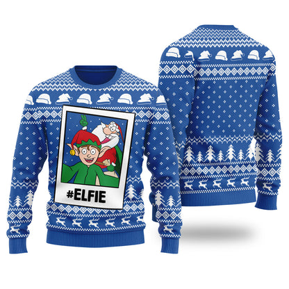 Funny Elfie Santa And Elf Ugly Christmas Sweater Royal