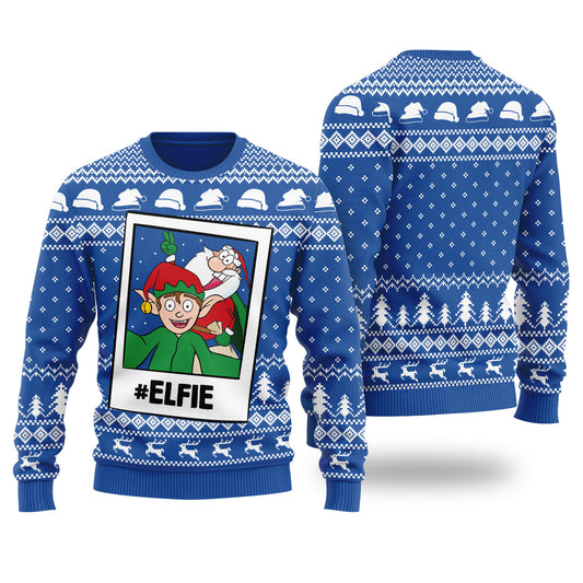 Funny Elfie Santa And Elf Ugly Christmas Sweater Royal