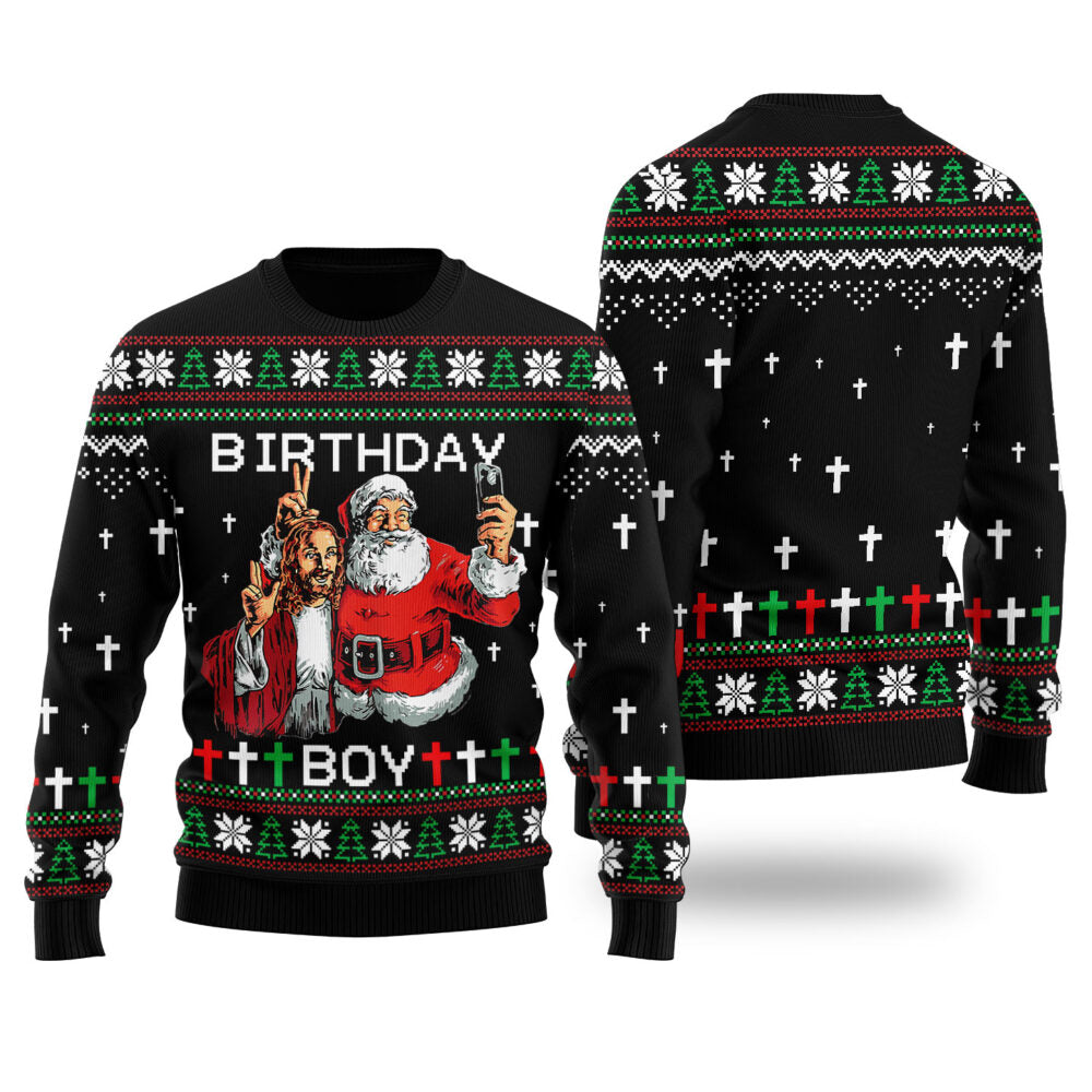 Birthday Boy Funny Christmas Sweater Black