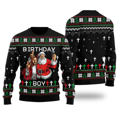 Birthday Boy Funny Christmas Sweater Black
