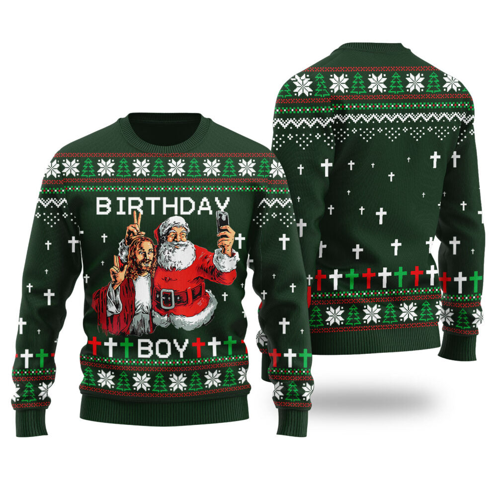 Birthday Boy Funny Christmas Sweater Forest Green