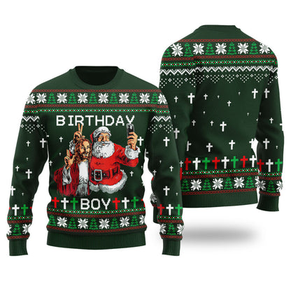 Birthday Boy Funny Christmas Sweater Forest Green