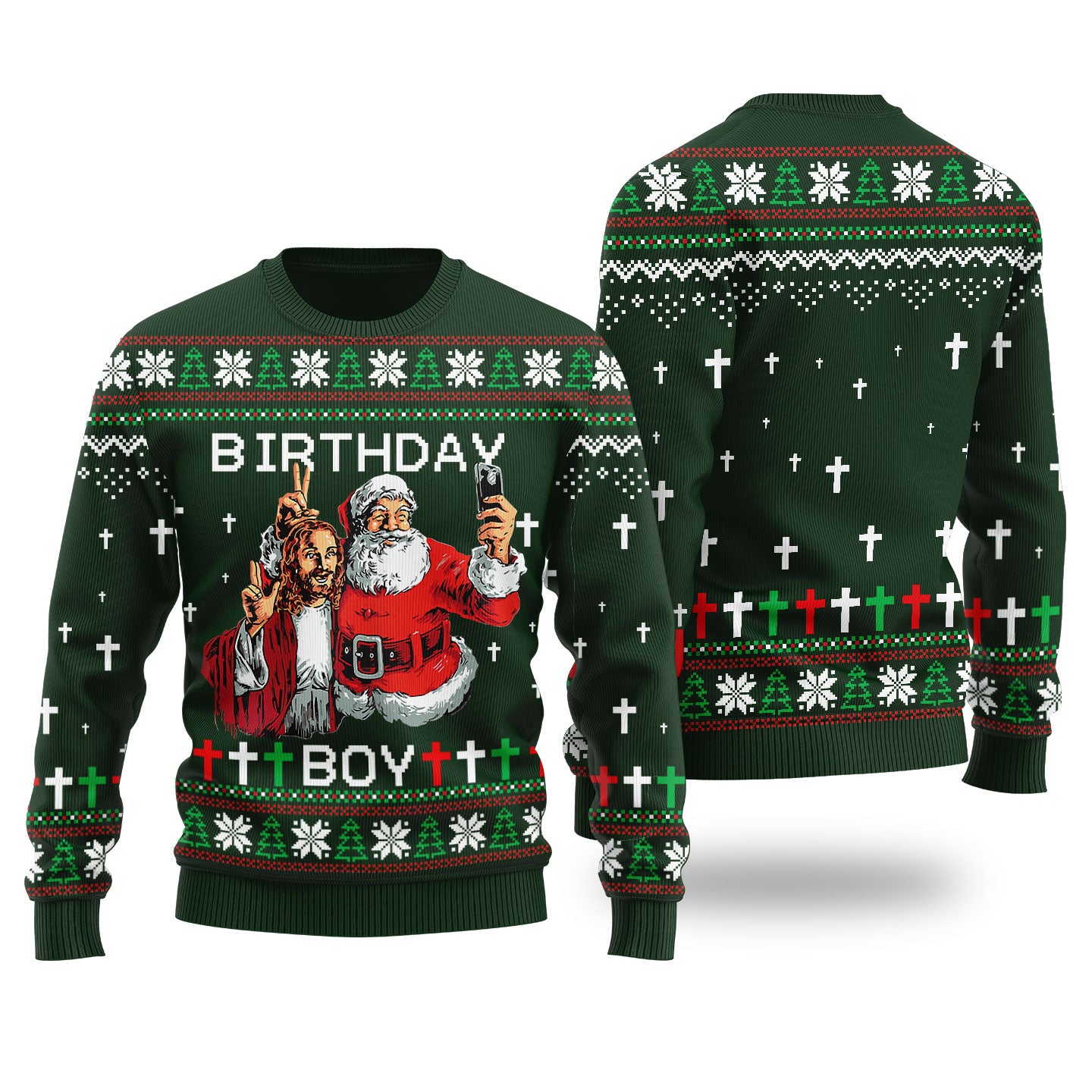 Birthday Boy Funny Christmas Sweater Forest Green