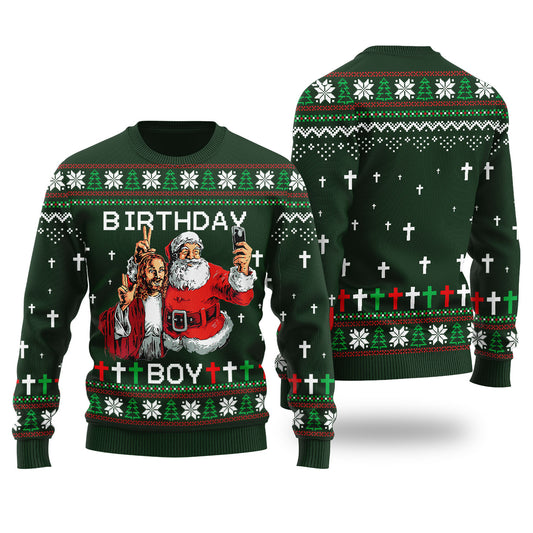 Birthday Boy Funny Christmas Sweater Forest Green