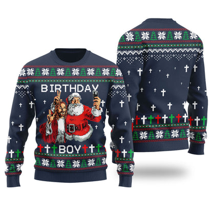 Birthday Boy Funny Christmas Sweater Navy