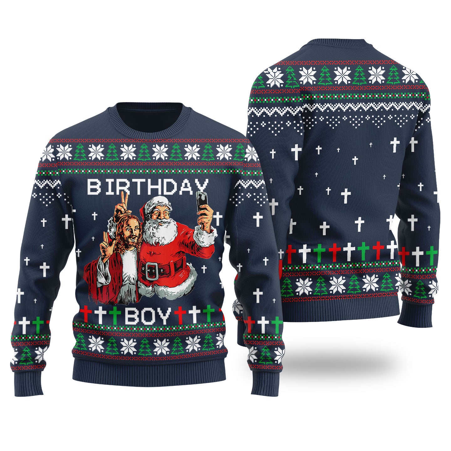 Birthday Boy Funny Christmas Sweater Navy