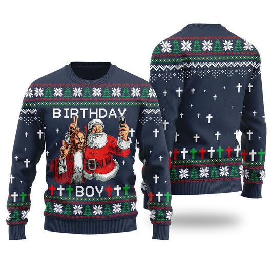 Birthday Boy Funny Christmas Sweater Navy
