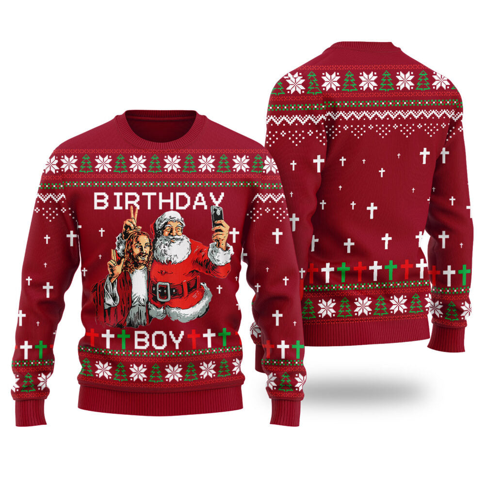 Birthday Boy Funny Christmas Sweater Cardinal Red