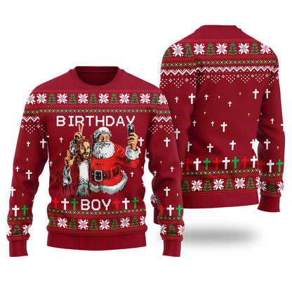 Birthday Boy Funny Christmas Sweater Cardinal Red