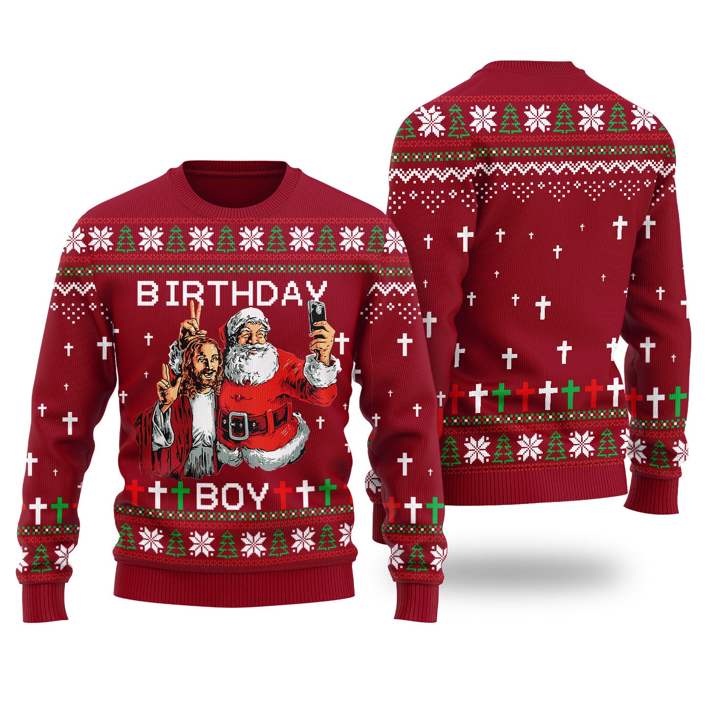 Birthday Boy Funny Christmas Sweater Cardinal Red