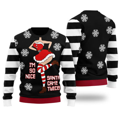 I'm So Nice Santa Came Twice Ugly Christmas Sweater Black