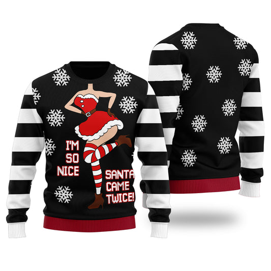 I'm So Nice Santa Came Twice Ugly Christmas Sweater Black