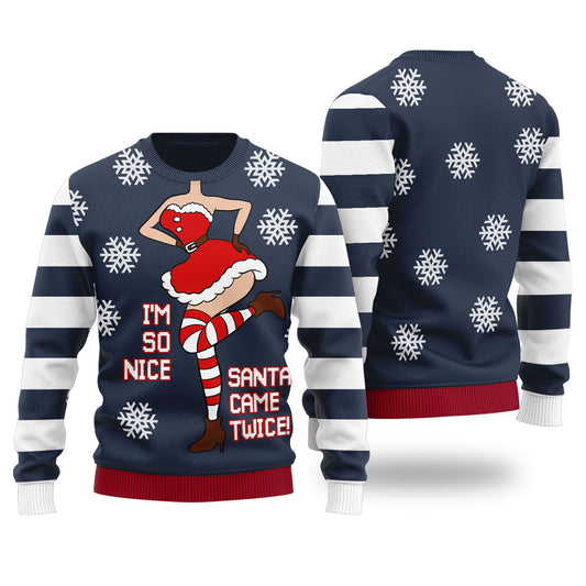 I'm So Nice Santa Came Twice Ugly Christmas Sweater Navy