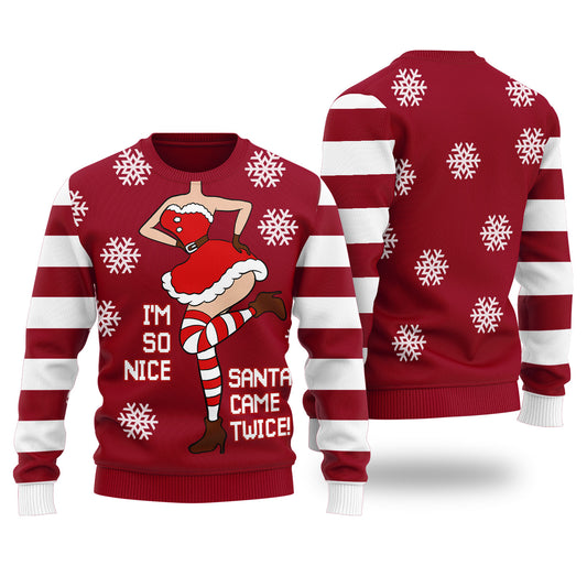 I'm So Nice Santa Came Twice Ugly Christmas Sweater Cardinal Red