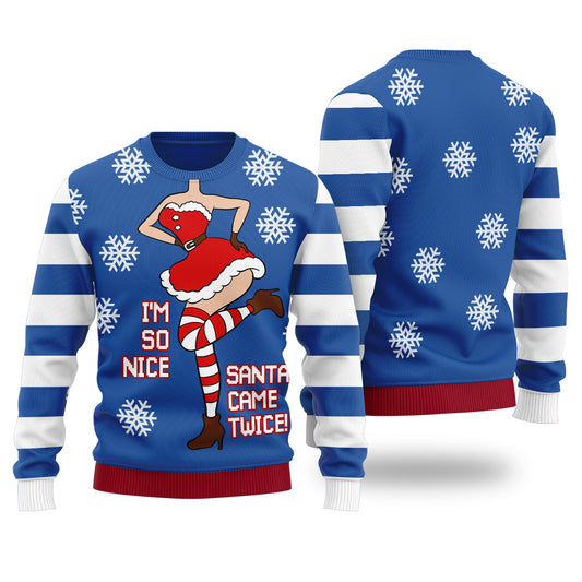 I'm So Nice Santa Came Twice Ugly Christmas Sweater Royal