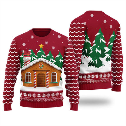 Funny Gingerbread House Vintage Christmas Sweater Cardinal Red