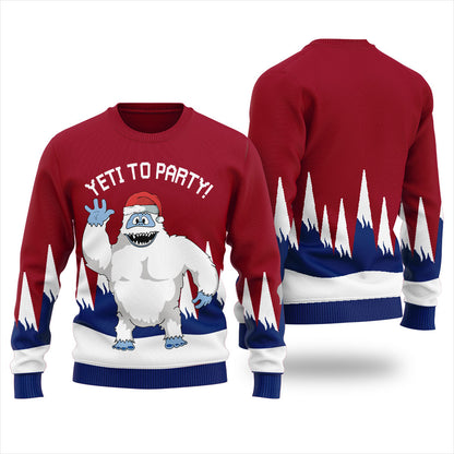 Ugly Yeti To Party Christmas Sweater Women Cardinal Red