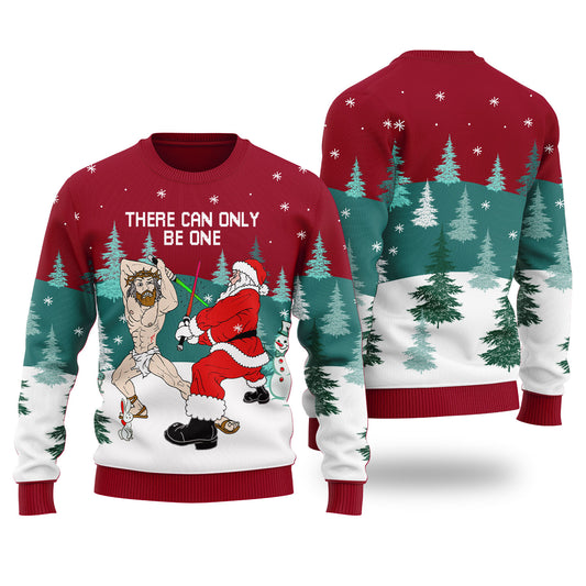 Santa Fighting For Christmas Ugly Christmas Sweater Cardinal Red - Funny Ugly Christmas Sweater