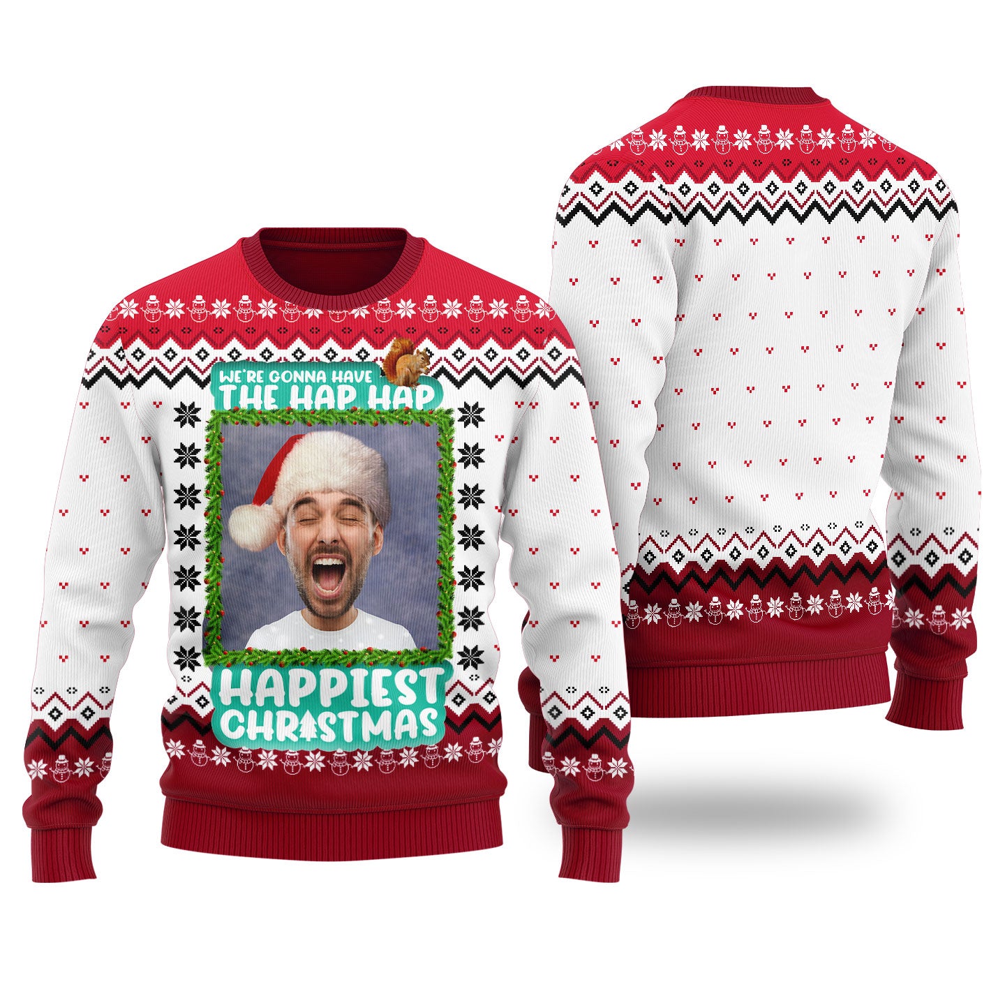 Hap Hap Happiest Christmas Custom Ugly Christmas Sweater Cardinal Red - Funny Ugly Christmas Sweater