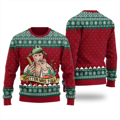 Christmas Vacation Shitters Full Women's Tacky Christmas Sweater Cardinal Red