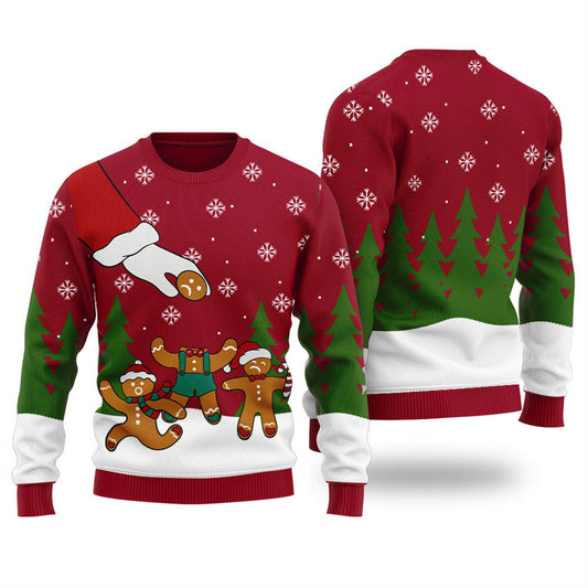 Cute Gingerbread Mens Ugly Christmas Sweater Cardinal Red - Funny Ugly Christmas Sweater