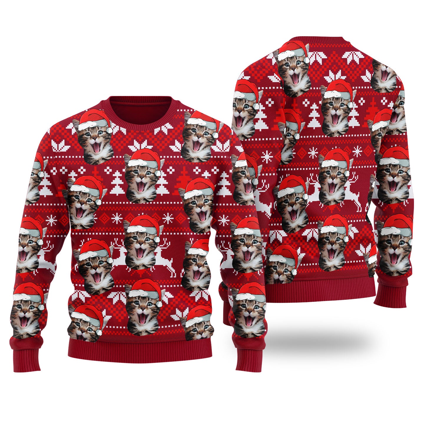 Cat Dad Cat Mom Custom Pet Christmas Sweater Cardinal Red - Funny Ugly Christmas Sweater