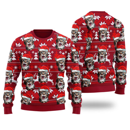 Cat Dad Cat Mom Custom Pet Christmas Sweater Cardinal Red - Funny Ugly Christmas Sweater