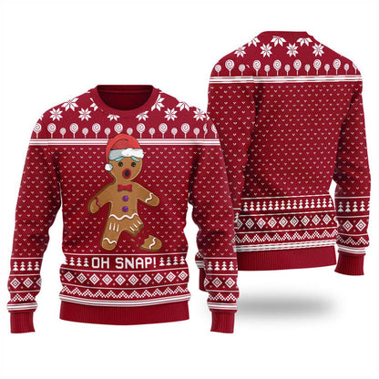 Men Oh Snap Gingerbread Ugly Christmas Sweater Cardinal Red - Funny Ugly Christmas Sweater