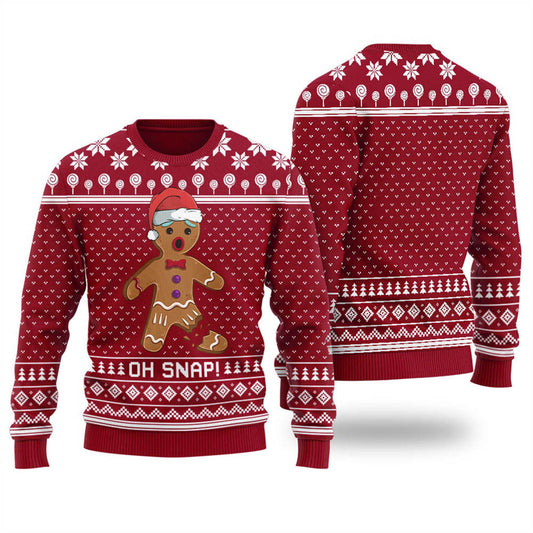 Men Oh Snap Gingerbread Ugly Christmas Sweater Cardinal Red - Funny Ugly Christmas Sweater