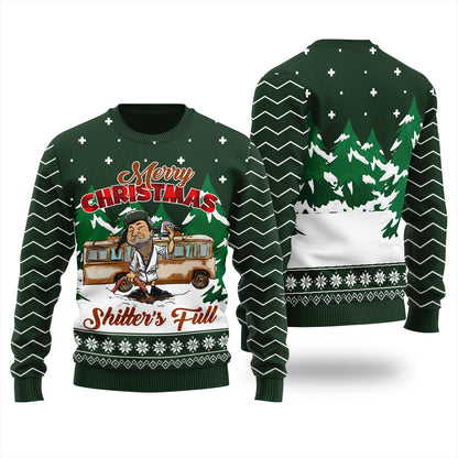 Merry Shitters Full Mens Ugly Christmas Sweater Forest Green