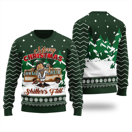Merry Shitters Full Mens Ugly Christmas Sweater Forest Green