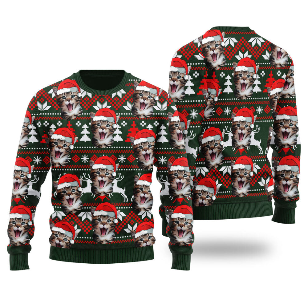 Cat Dad Cat Mom Custom Pet Christmas Sweater Forest Green - Funny Ugly Christmas Sweater