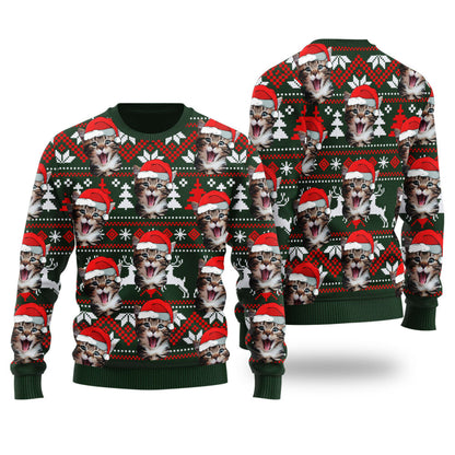 Cat Dad Cat Mom Custom Pet Christmas Sweater Forest Green - Funny Ugly Christmas Sweater