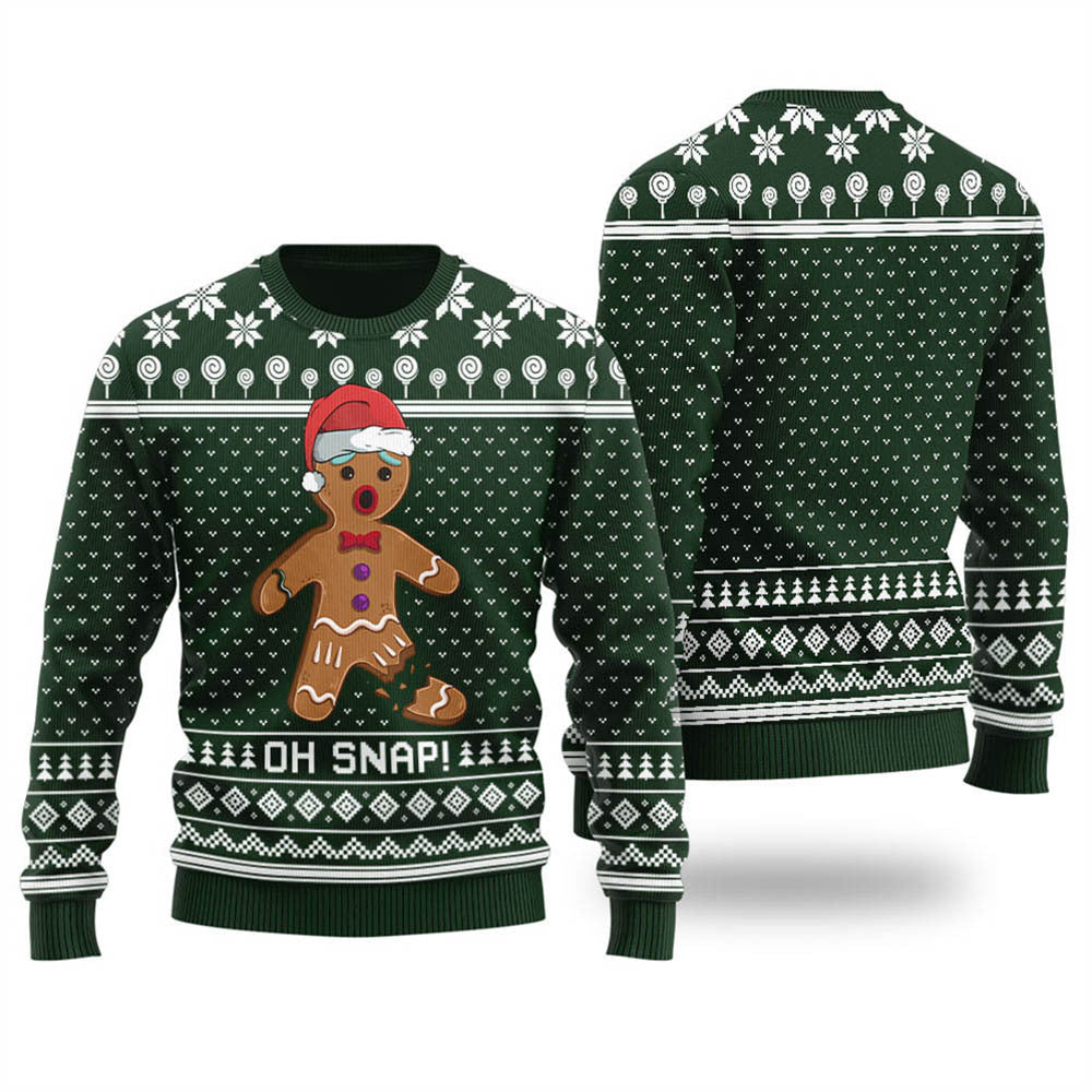 Women Forest Green Oh Snap Gingerbread Funny Christmas Sweater - Funny Ugly Christmas Sweater
