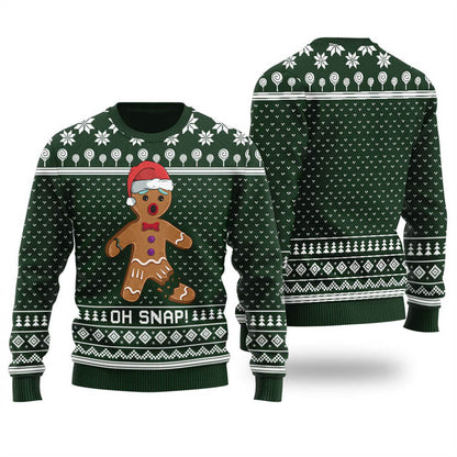 Women Forest Green Oh Snap Gingerbread Funny Christmas Sweater - Funny Ugly Christmas Sweater