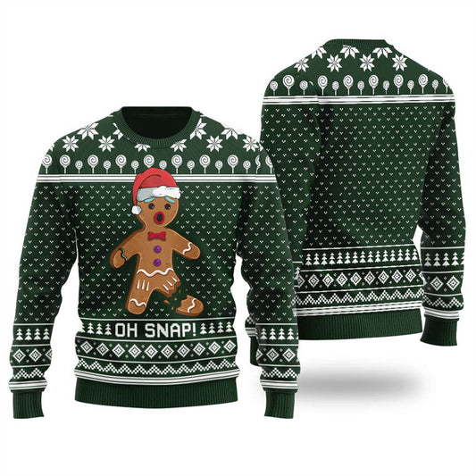 Cute Oh Snap Gingerbread Christmas Sweater Men Forest Green - Funny Ugly Christmas Sweater