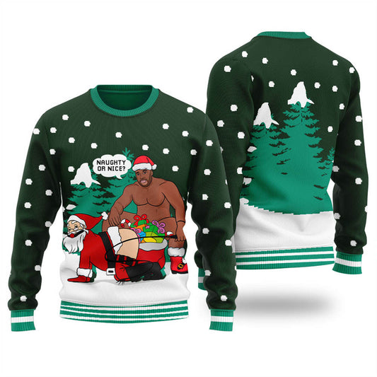 Crazy Santa Barry Wood Womens Xmas Sweaters Forest Green