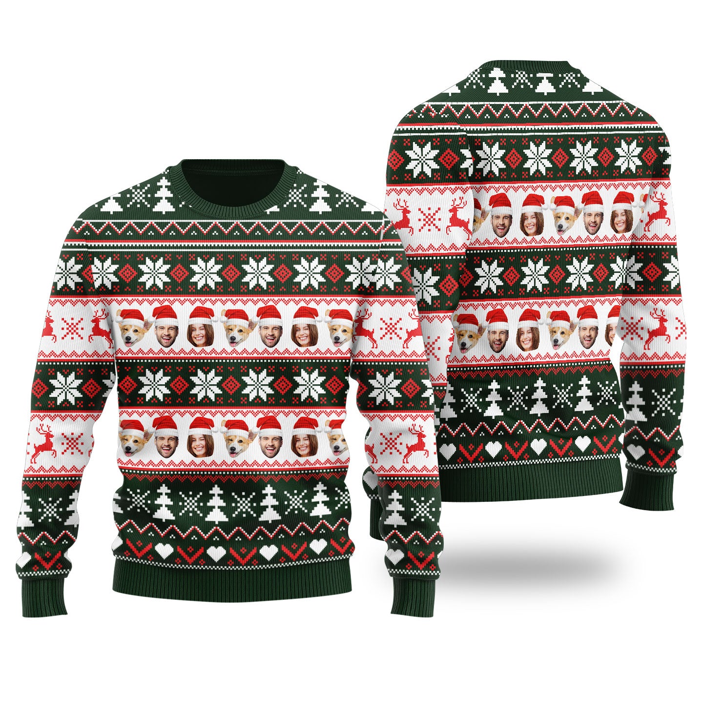 Custom Family Matching Custom Ugly Sweater Forest Green - Funny Ugly Christmas Sweater