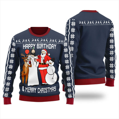 Nice Jesus Birthday Party Mens Ugly Christmas Sweater Navy