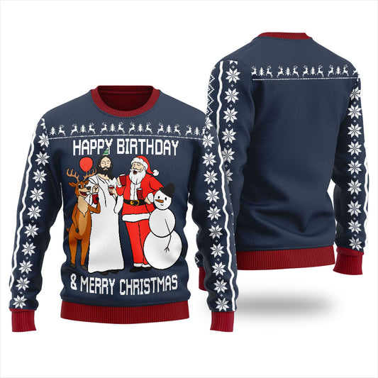 Nice Jesus Birthday Party Mens Ugly Christmas Sweater Navy
