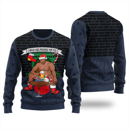 Navy I Have A Big Package For You Barry Wood Mens Holiday Sweater