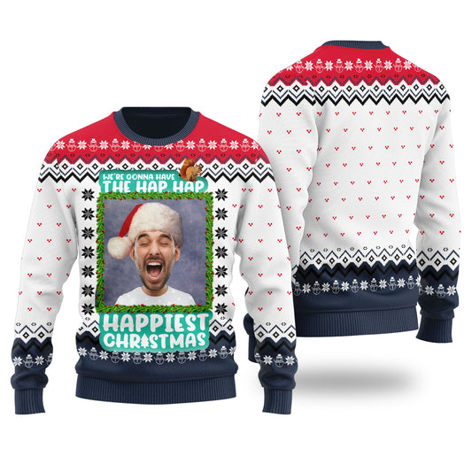Hap Hap Happiest Christmas Custom Ugly Christmas Sweater Navy - Funny Ugly Christmas Sweater