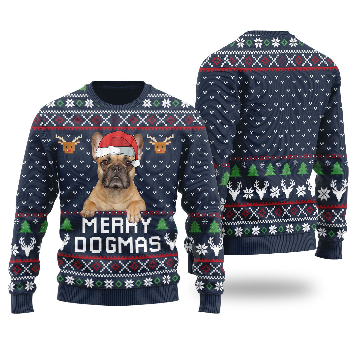 Merry Dogmas Custom Dog Christmas Sweater Navy - Funny Ugly Christmas Sweater