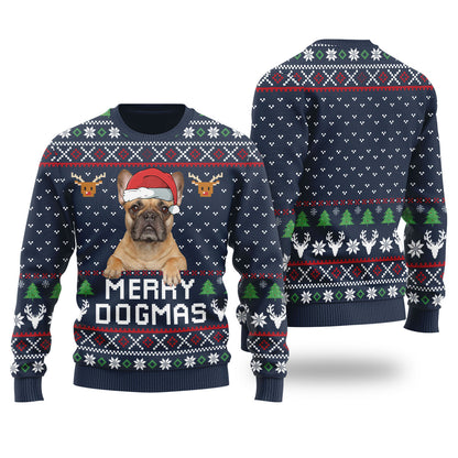 Merry Dogmas Custom Dog Christmas Sweater Navy - Funny Ugly Christmas Sweater