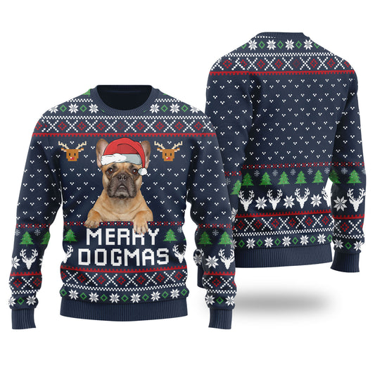 Merry Dogmas Custom Dog Christmas Sweater Navy - Funny Ugly Christmas Sweater