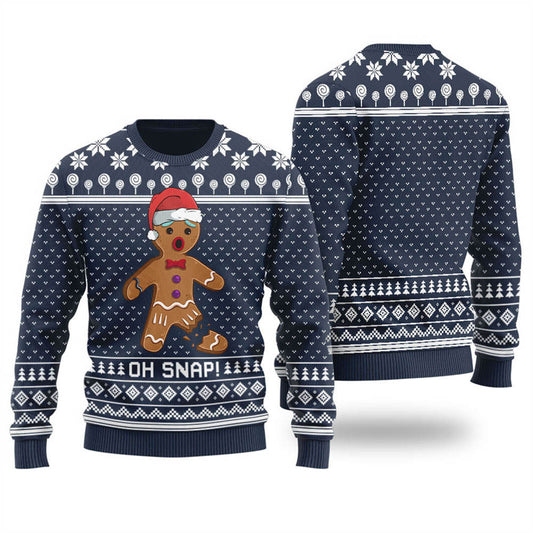 Funny Oh Snap Gingerbread Ugly Christmas Sweater Navy - Funny Ugly Christmas Sweater